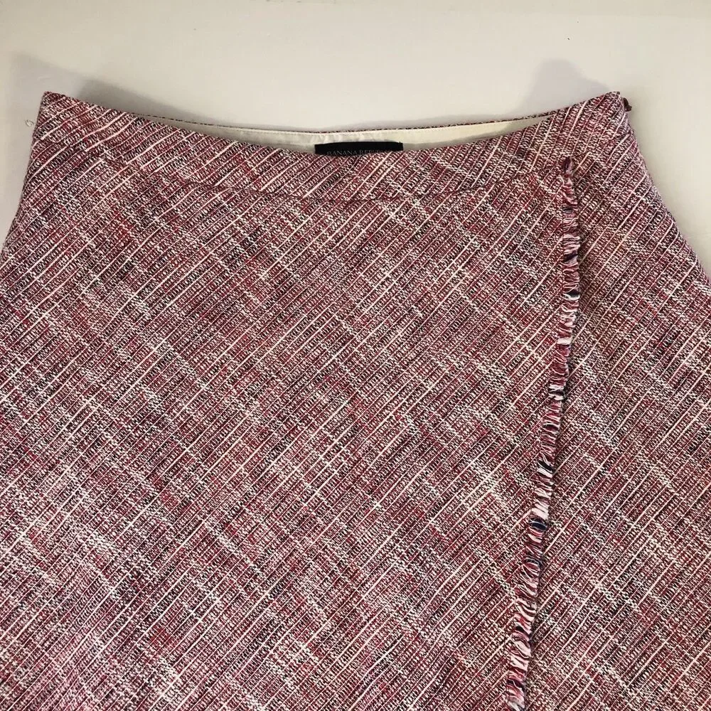 banana republic Pink Tweed Faux Wrap Skirt Fringe HemA Line  Mini Skirt Size 6
